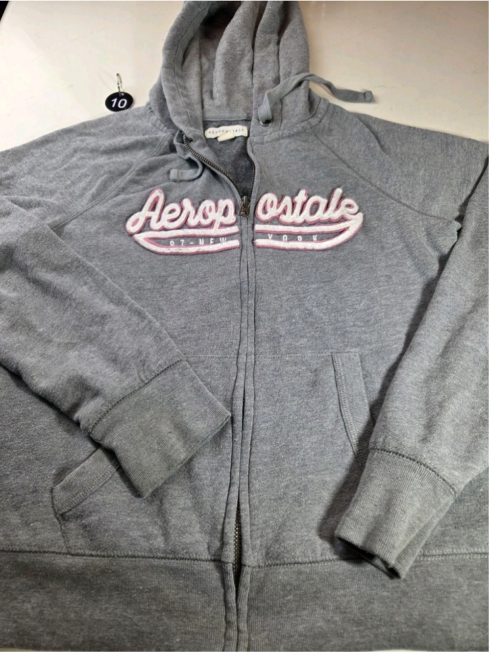 Aeropostale Women’s Small Full Zip Hoodie Gray Pink Logo Fleece #10
